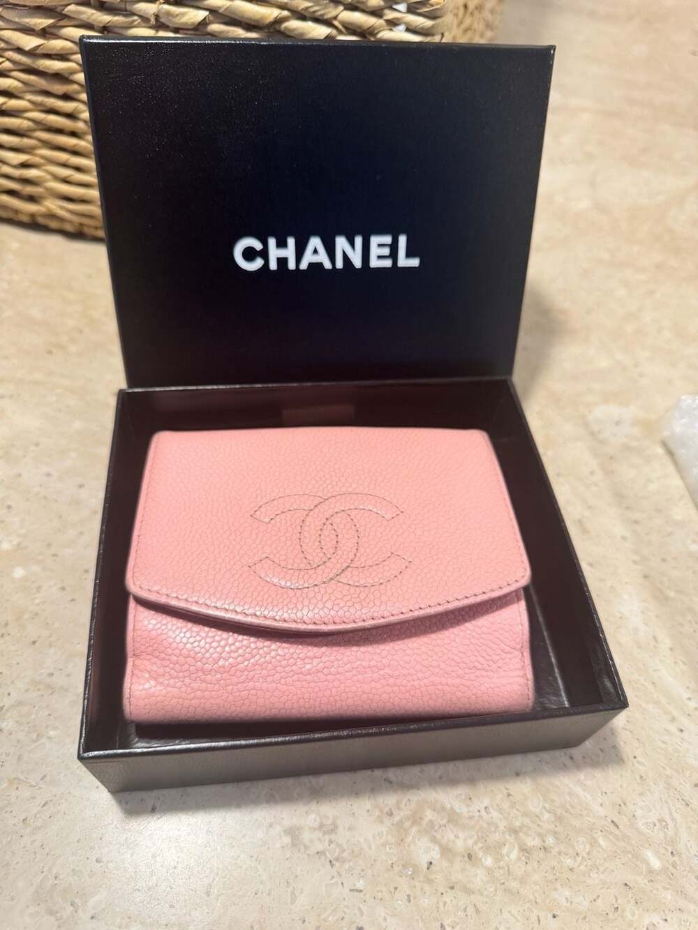 Chanel Pink Caviar Leather CC Logo Compact Wallet Coin Purse w/ COA
